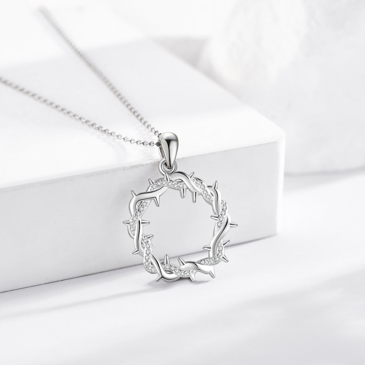 Diamond-Encrusted Thorn Ring Necklace